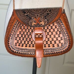 Aztec Calendar Handmade Leather purse Folk Art